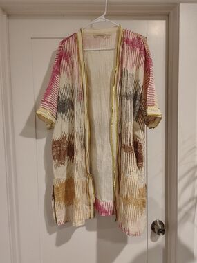 Open Front Boho Duster with Pink, Brown & Mustard Accents